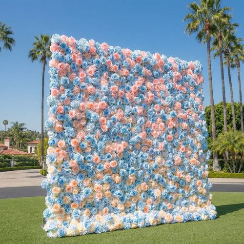 Blue, Pink and Peach Ombre Premium wild Rose Flower Wall - 380