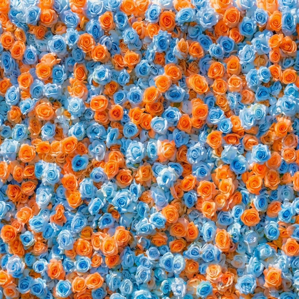 Baby Blue and Orange Wild Rose Premium Flower Wall - 371