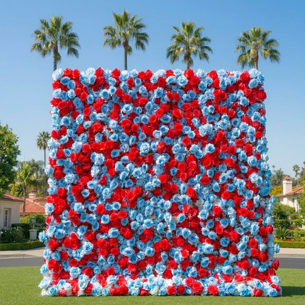 Baby Blue and Red Wild Rose Premium Flower Wall - 372
