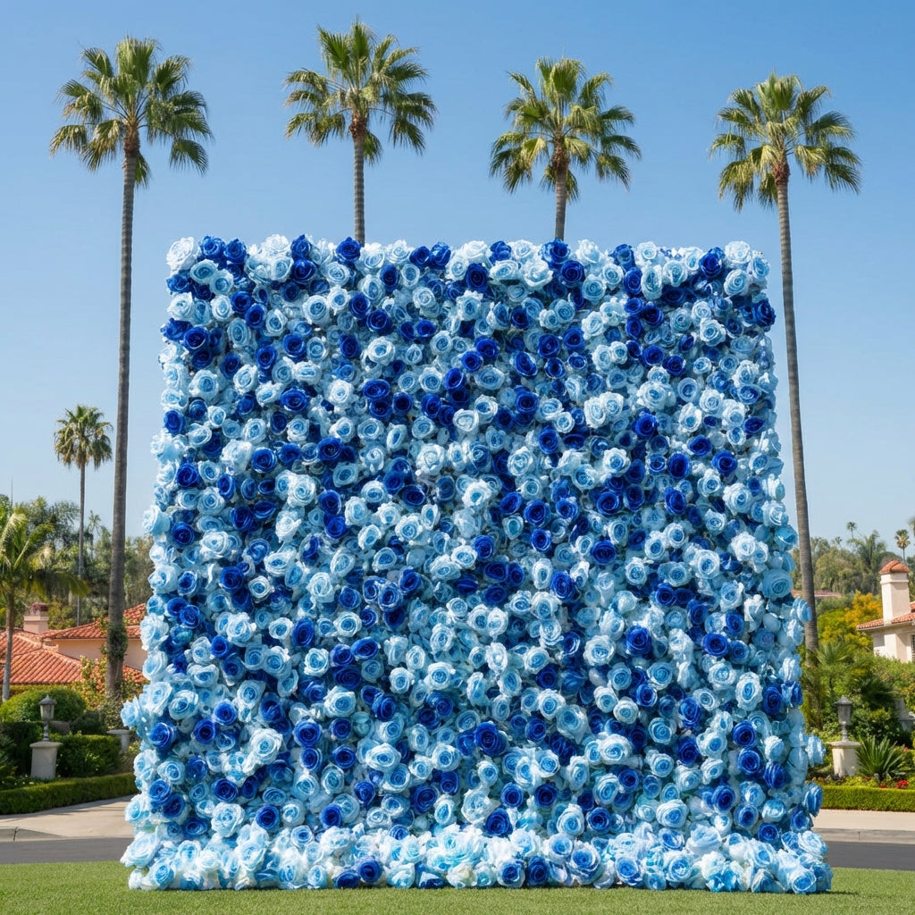 Baby Blue and Dark Blue Wild Rose Premium Flower Wall Backdrop - 376