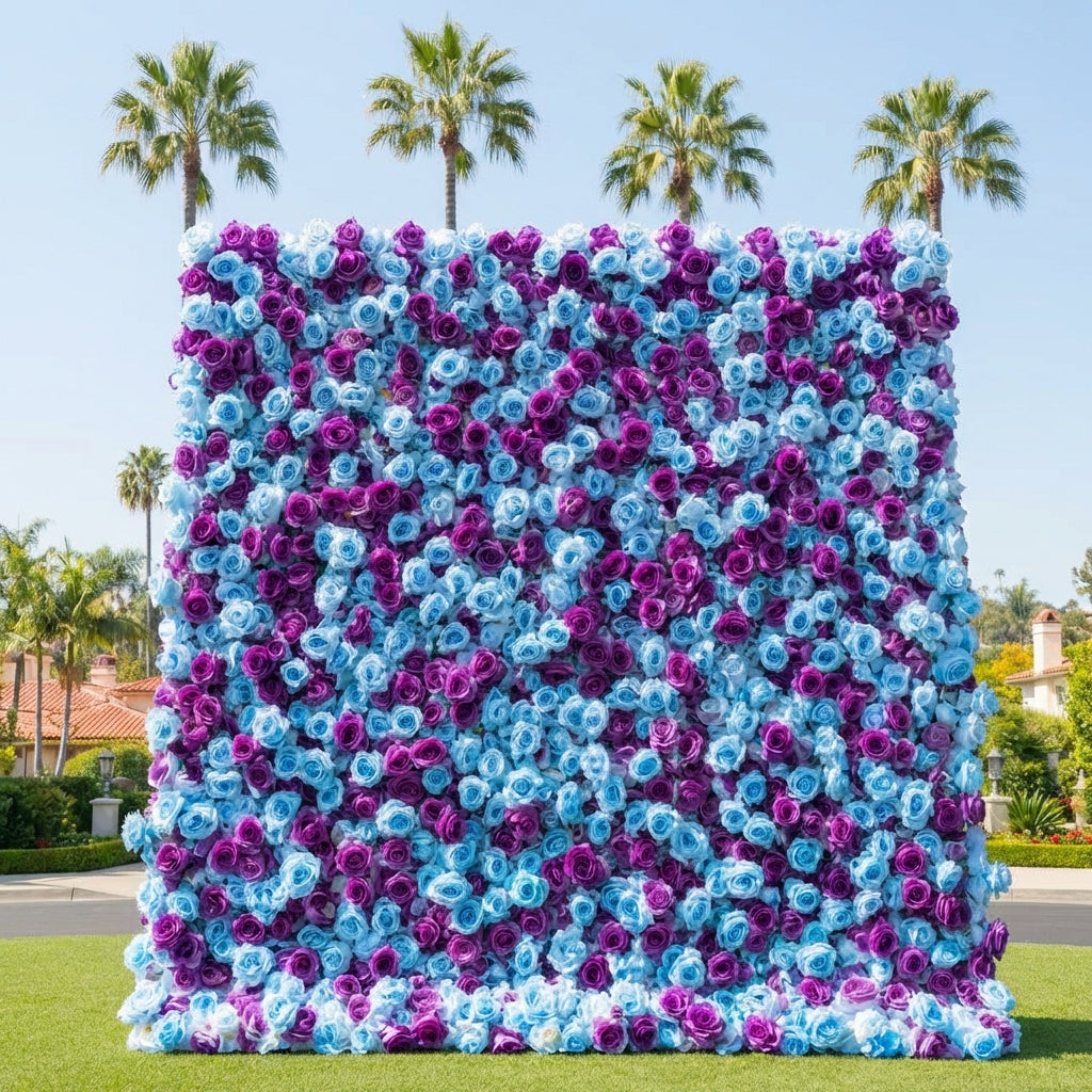 Baby Blue and Purple Wild Rose Premium Flower Wall - 374