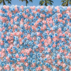 Baby Blue and Light Pink Wild Rose Premium Flower Wall Backdrop - 375