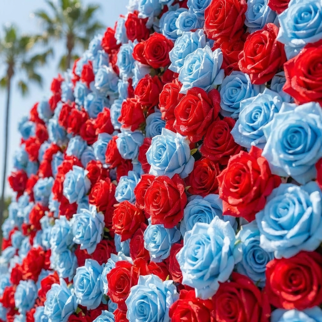 Baby Blue and Red Wild Rose Premium Flower Wall - 372