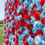 Baby Blue and Red Wild Rose Premium Flower Wall - 372
