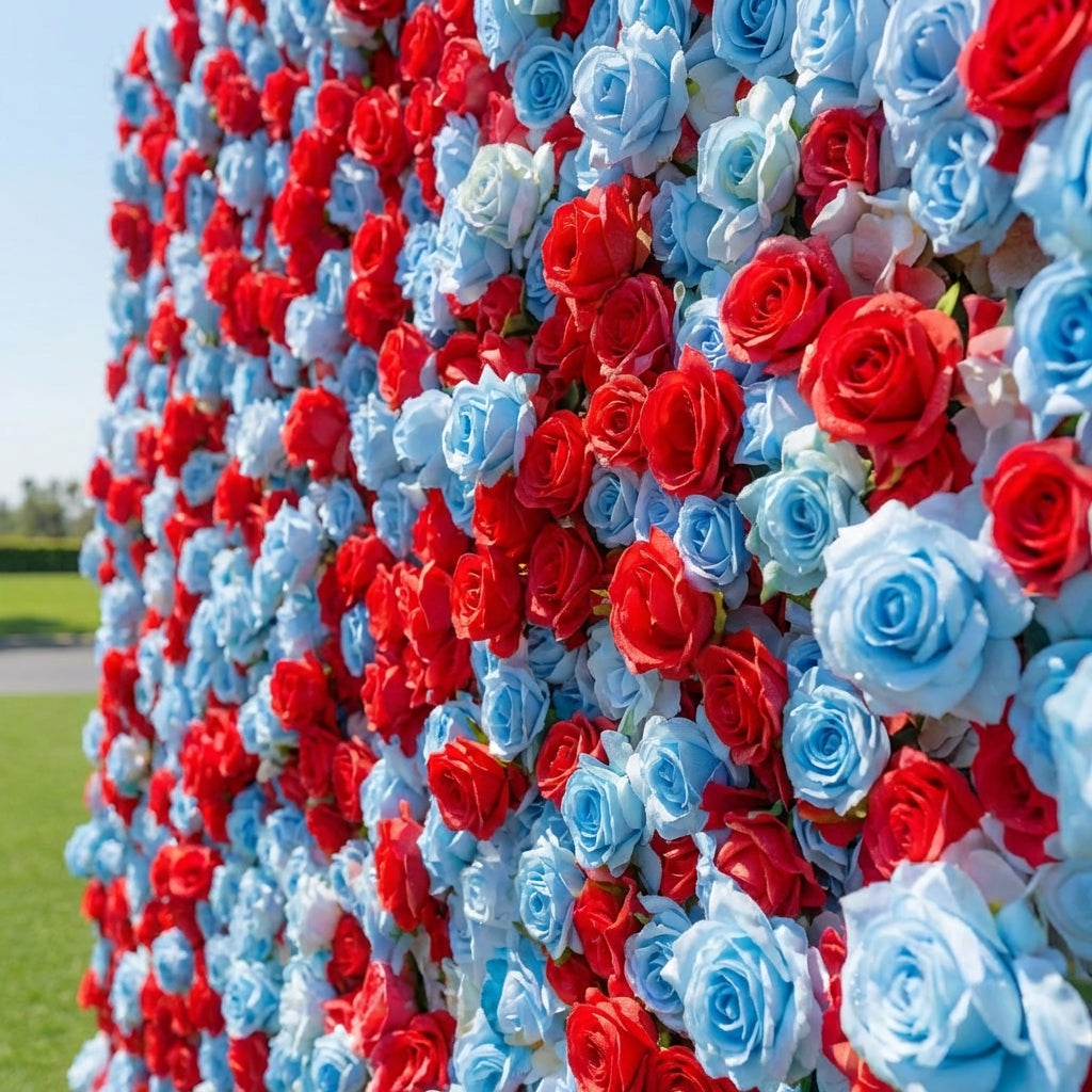 Baby Blue and Red Wild Rose Premium Flower Wall - 372