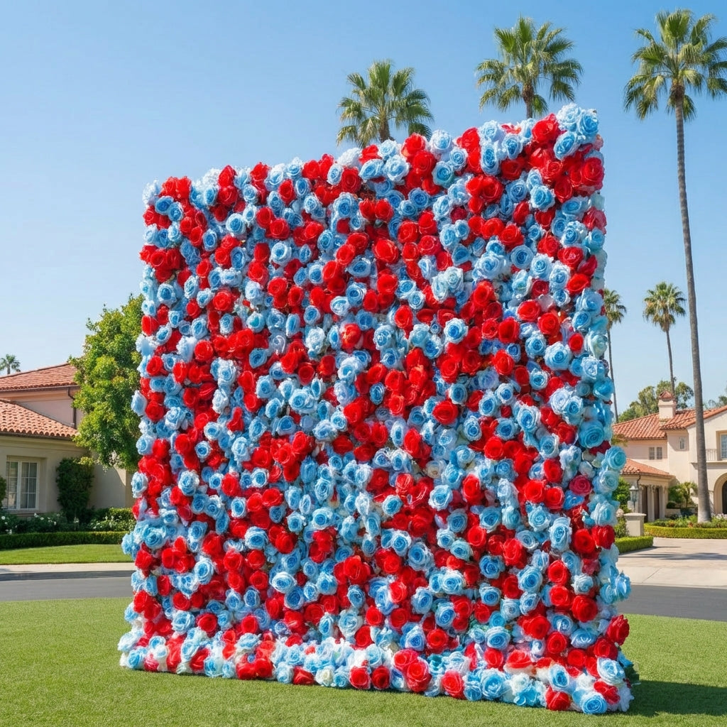 Baby Blue and Red Wild Rose Premium Flower Wall - 372