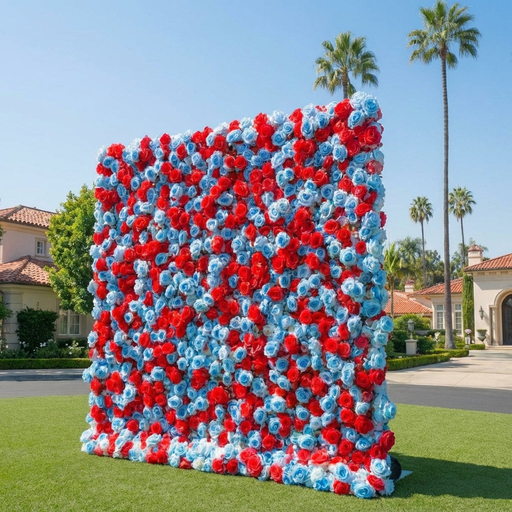 Baby Blue and Red Wild Rose Premium Flower Wall - 372