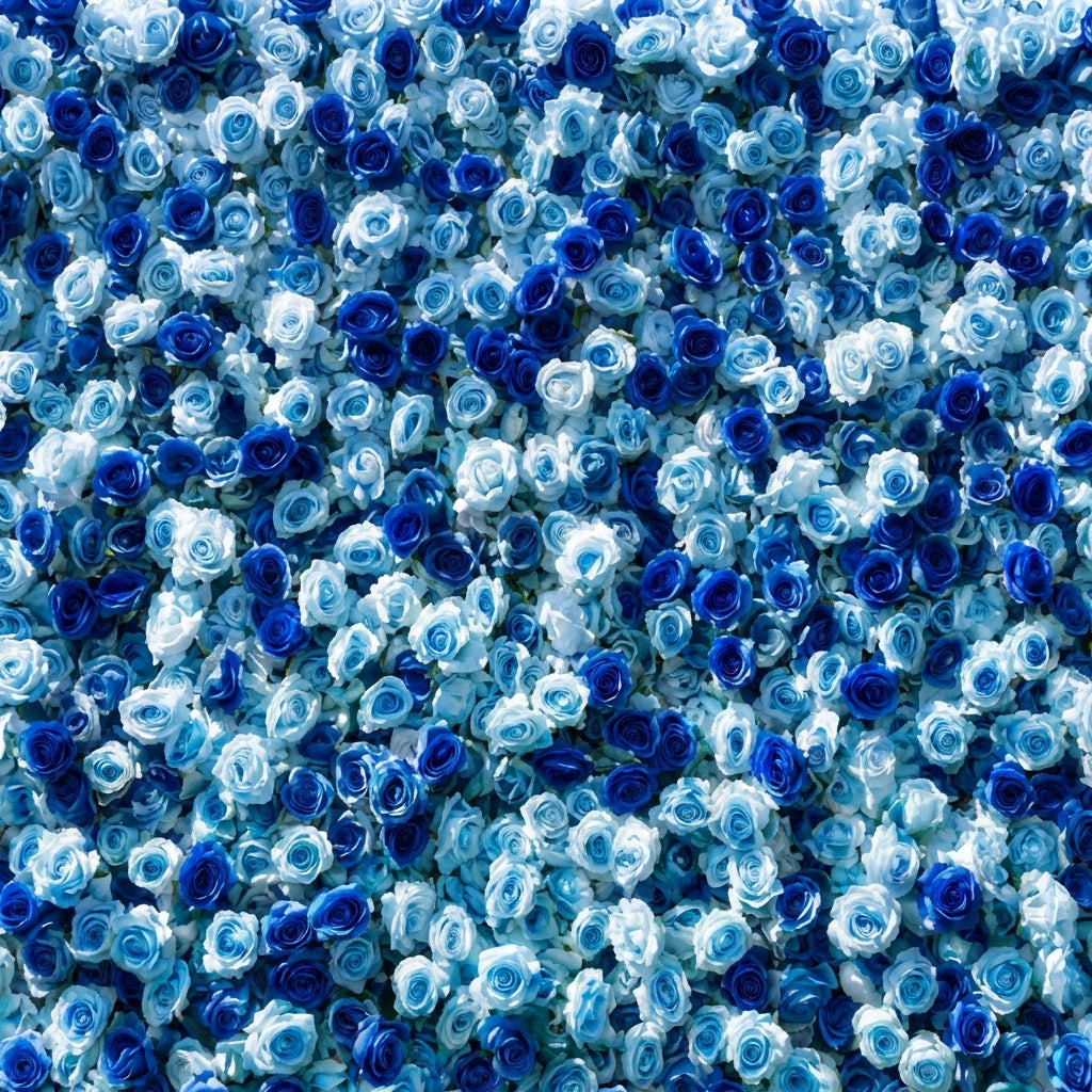 Baby Blue and Dark Blue Wild Rose Premium Flower Wall Backdrop - 376