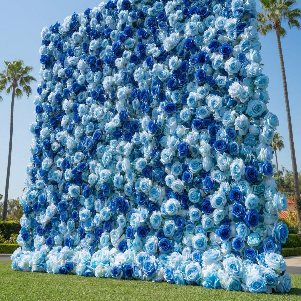 Baby Blue and Dark Blue Wild Rose Premium Flower Wall Backdrop - 376