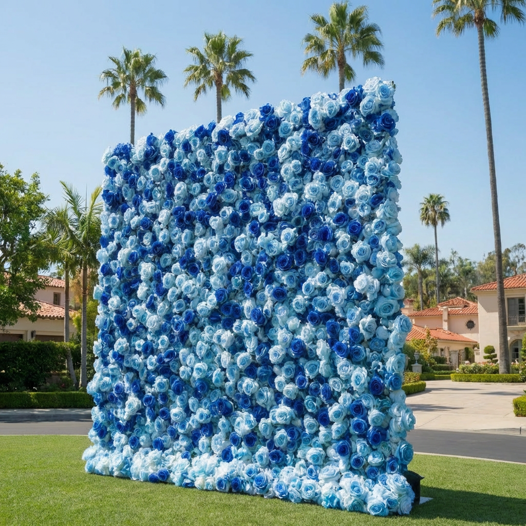 Baby Blue and Dark Blue Wild Rose Premium Flower Wall Backdrop - 376