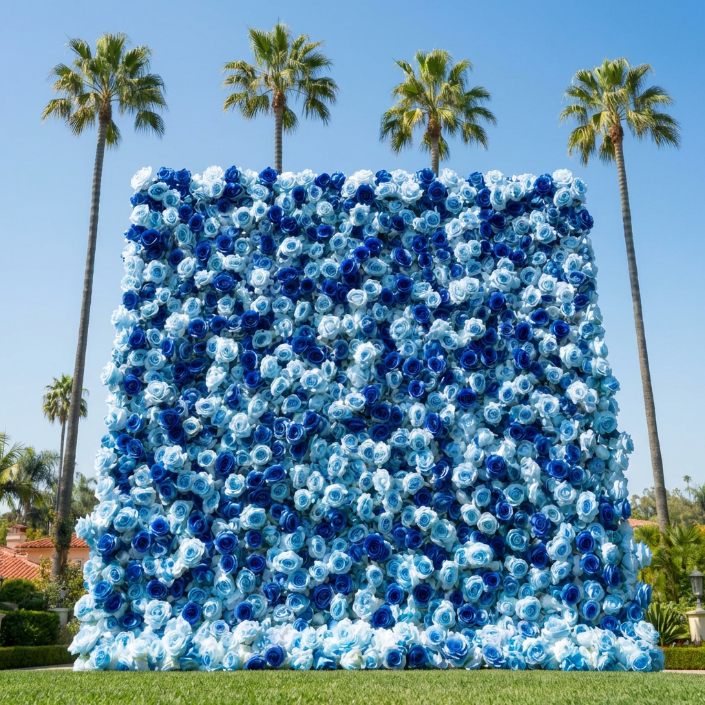 Baby Blue and Dark Blue Wild Rose Premium Flower Wall Backdrop - 376