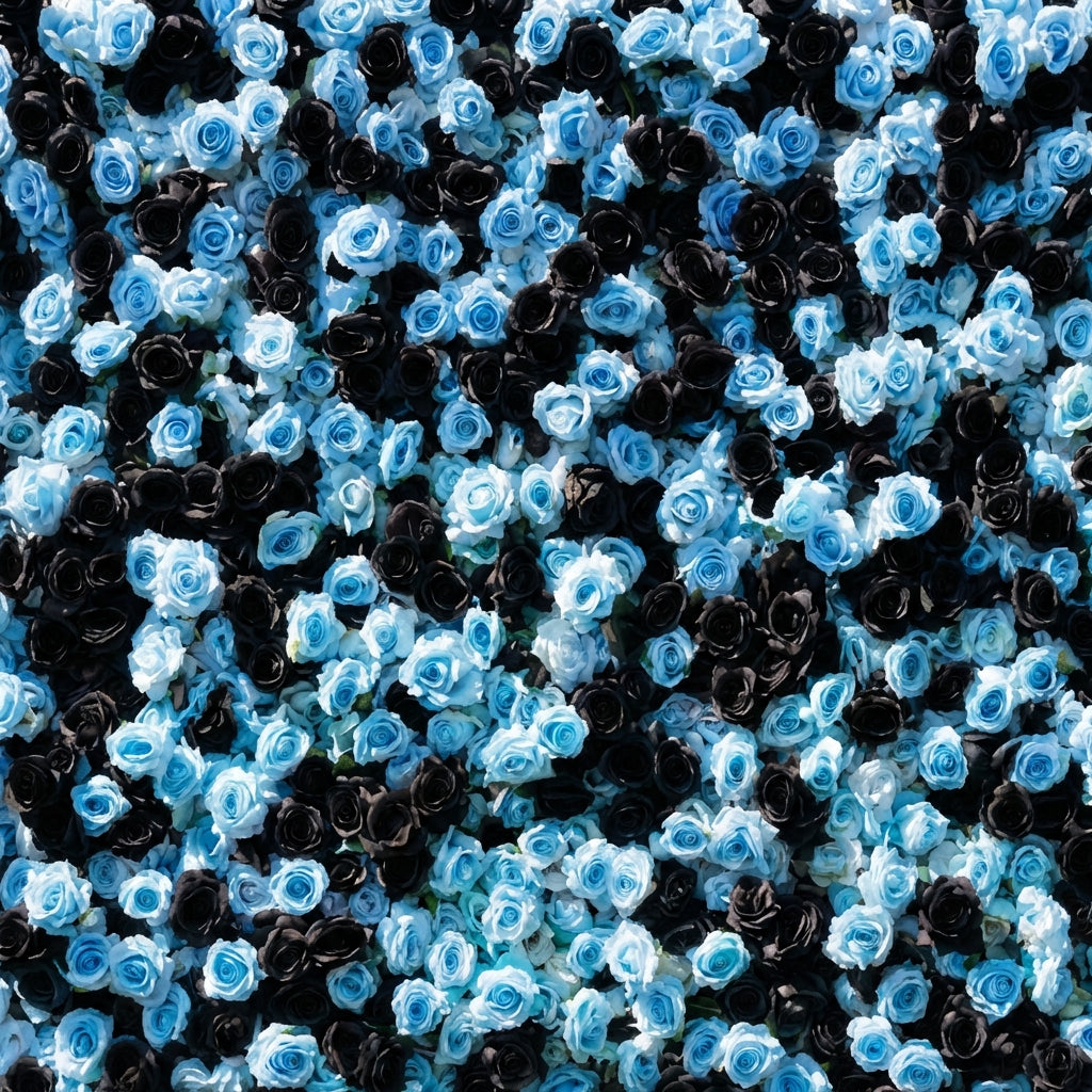 Baby Blue and Black Wild Rose Premium Flower Wall Backdrop - 377