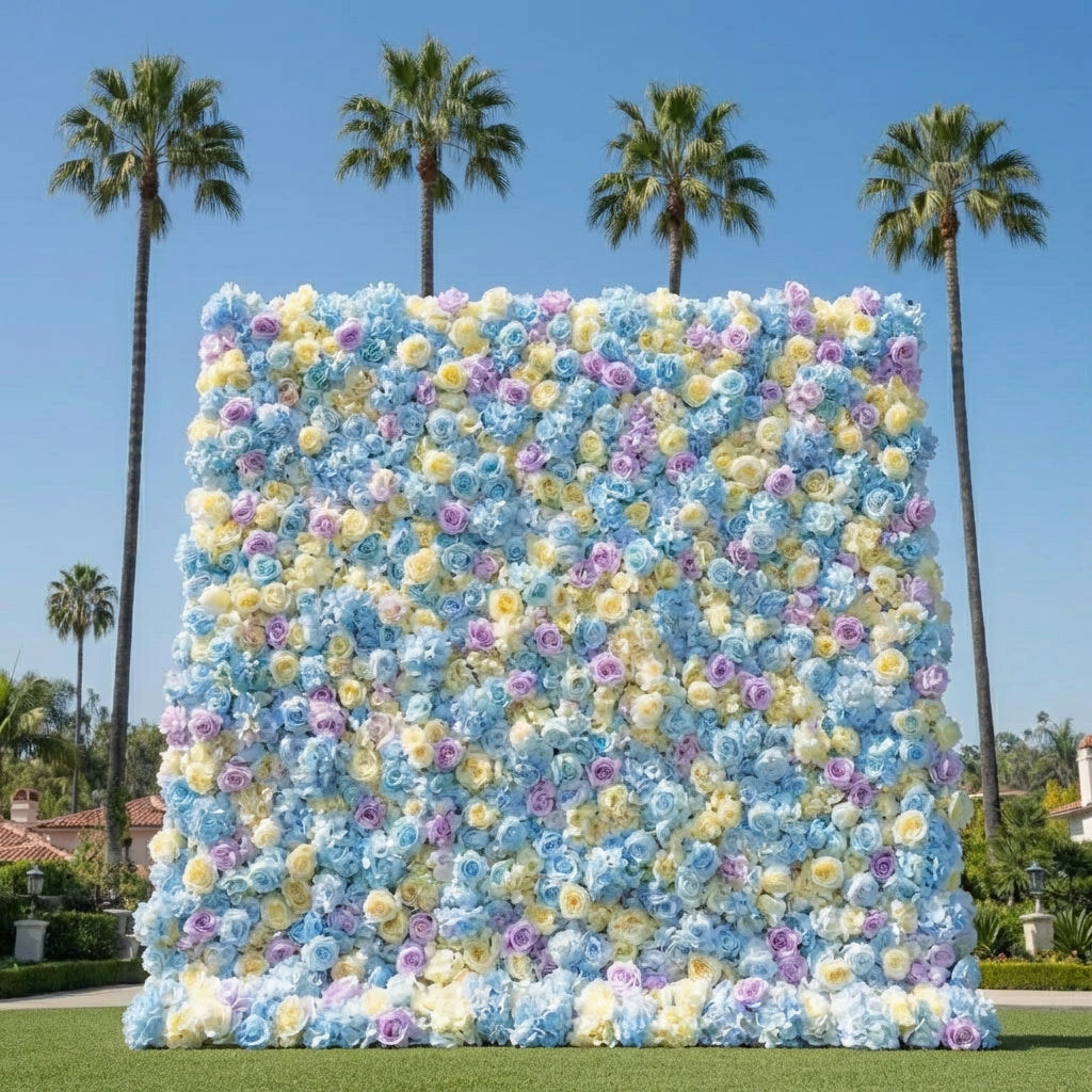 Baby Blue, Purple and Yellow Premium Wild Rose Flower Wall - 379