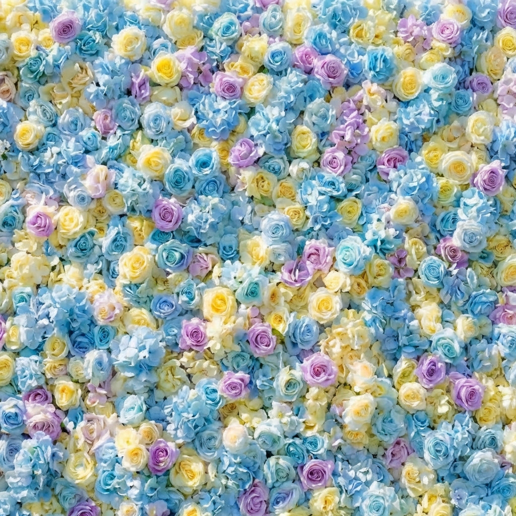 Baby Blue, Purple and Yellow Premium Wild Rose Flower Wall - 379