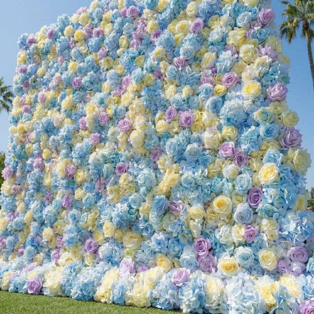 Baby Blue, Purple and Yellow Premium Wild Rose Flower Wall - 379