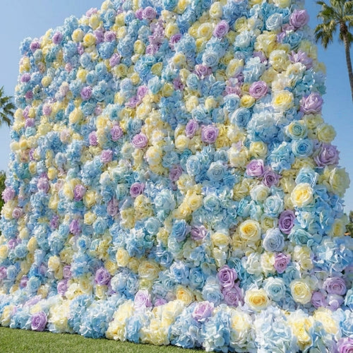 Baby Blue, Purple and Yellow Premium Wild Rose Flower Wall - 379