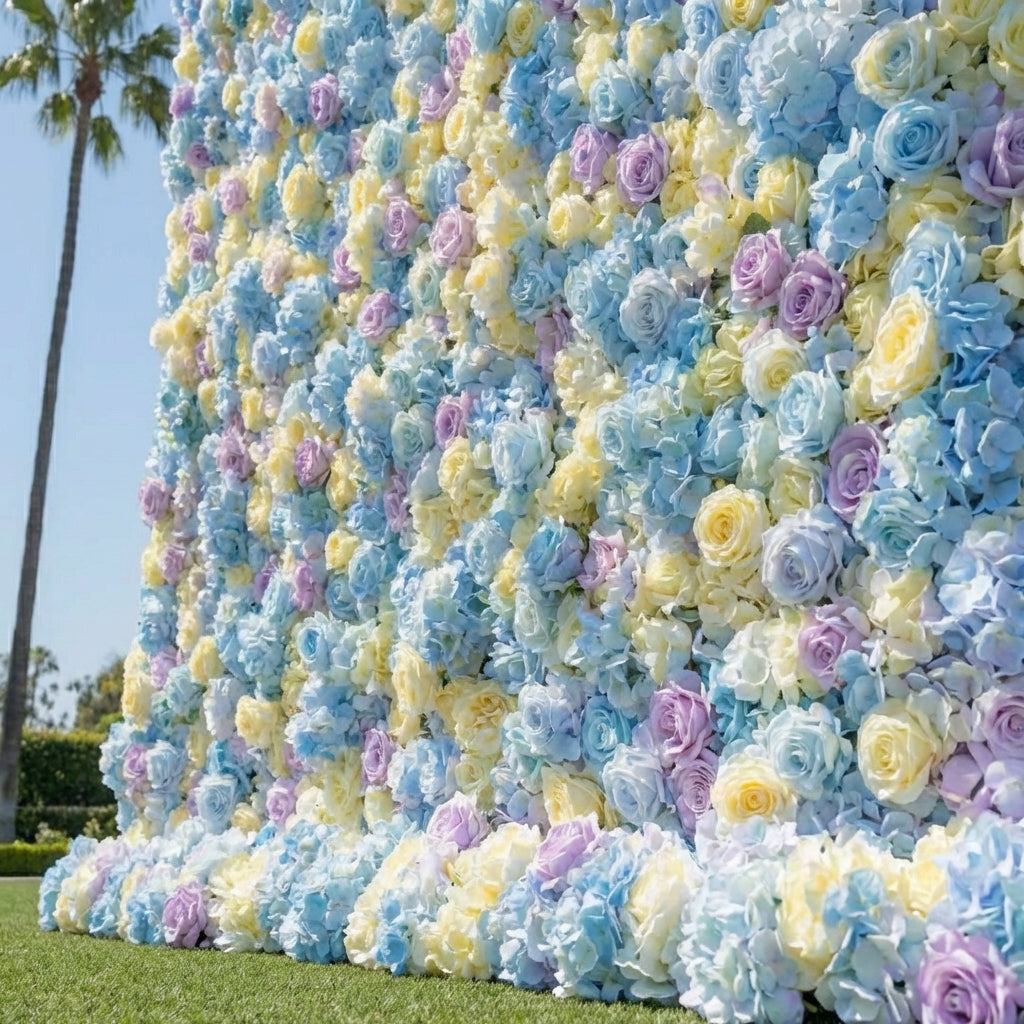 Baby Blue, Purple and Yellow Premium Wild Rose Flower Wall - 379