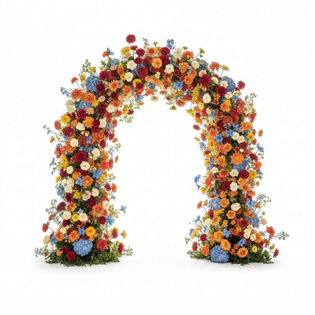 Blue, Orange, Yellow and Red 2 Piece Premium Flower Wall Backdrops - 4608