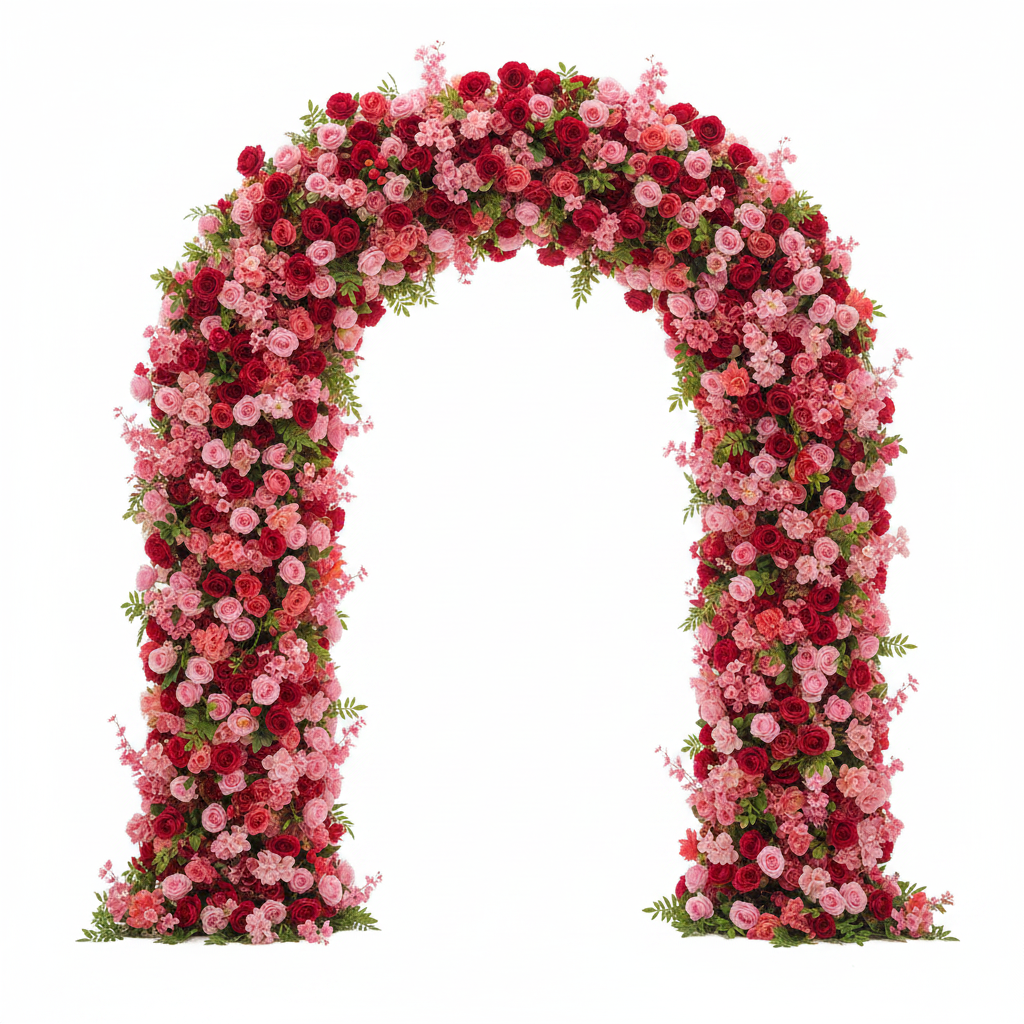 Red, Pink and Greenery Vine Premium Flower Wall - 256
