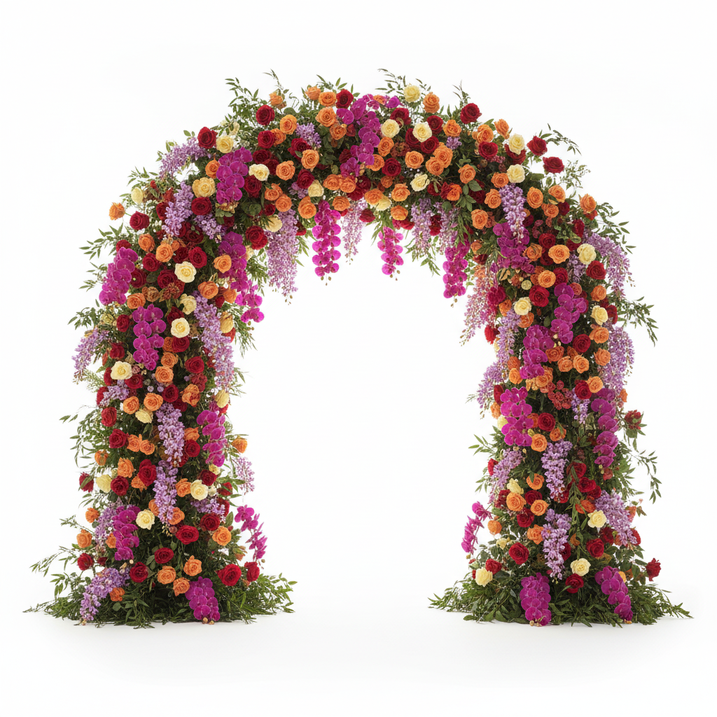 Dripping Florals Purple & Orange Premium Flower Wall - 119