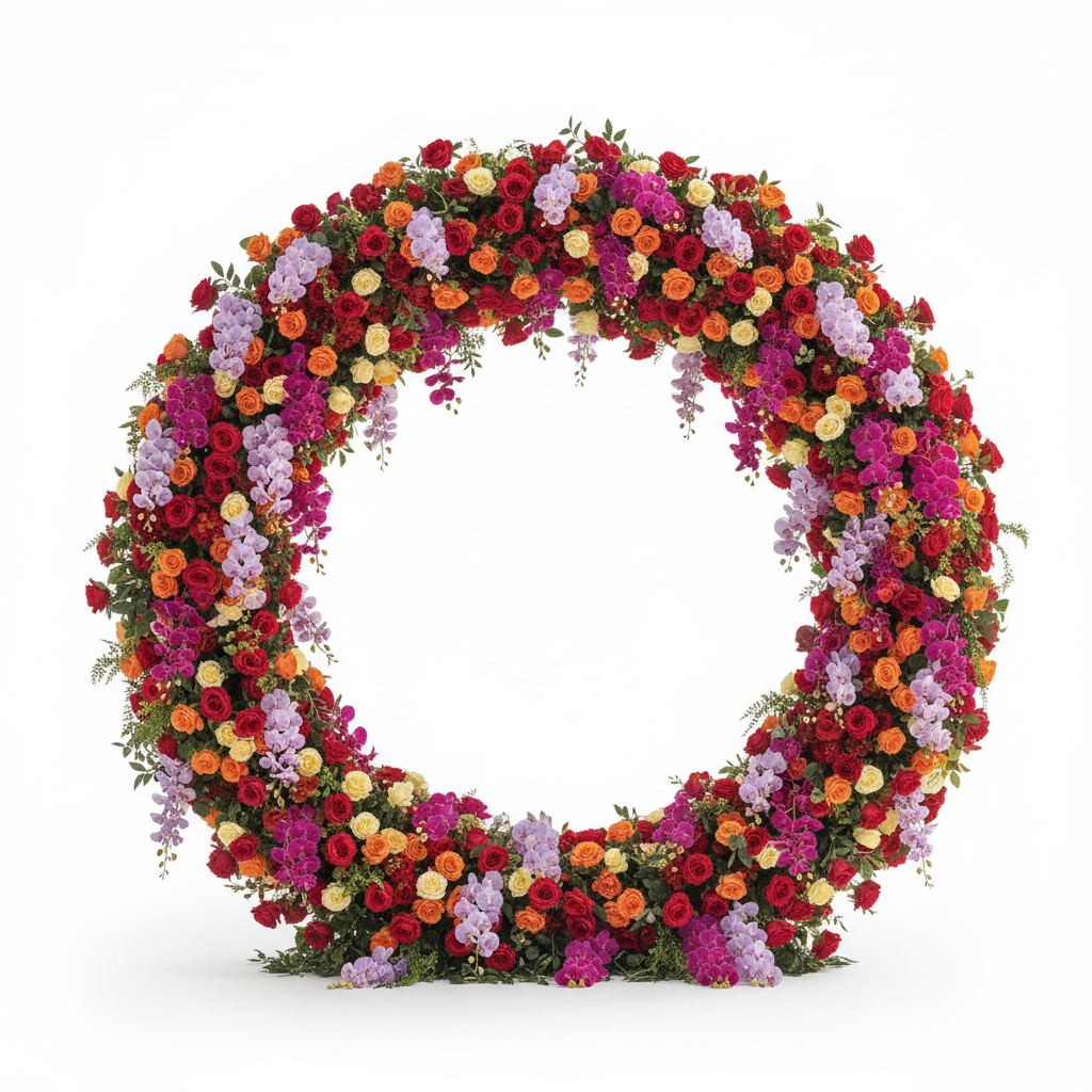 Dripping Florals Purple & Orange Premium Flower Wall - 119