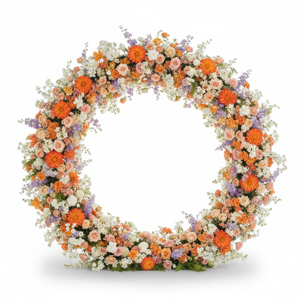 Purple, Orange and White Greenery Premium Flower Wall & Backdrops  - 4569